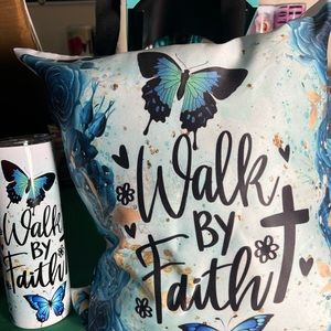Walk by faith not by sight set pillow with 20 oz tumbler